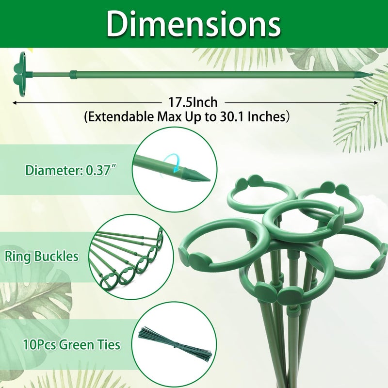 BOVITRO Extendable Plant Stakes, Length Scalable from 17.5IN to 30.1IN Plant Support Stake, Orchid Sticks with Clips for Indoor Outdoor,Garden Stakes for Plant,Tomato,Vegetables,Monstera,Vine - 7Pack - Image 2